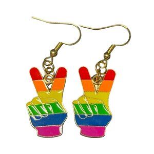 PRIDE RAINBOW DANGLE EARRINGS (PEACE HAND SIGN)